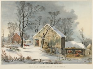 Vanha maatila talvella tekijältä Currier and Ives