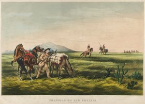 Anssijat preerialla / Rauha vai sota? 1866 (värilitografia) tekijältä Currier and Ives