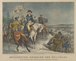 Washington ylitti Delawaren illalla 25. joulukuuta 1776, ennen Trentonin taistelua tekijältä Currier and Ives