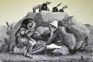 Currier & Ives -kuvitus 1800-luvulta. Ulvova turvotus sodan polulla tekijältä N. and Ives, J.M. Currier