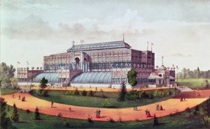 Puutarhaviljelysali, Yhdysvaltain satavuotisjuhlanäyttely 1876 tekijältä N. and Ives, J.M. Currier