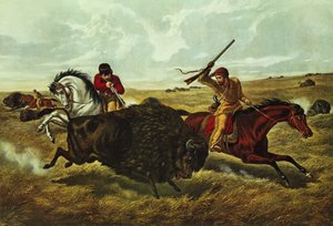 Life on the Prairie - Buffalo Hunt, 1862 (väri litho)