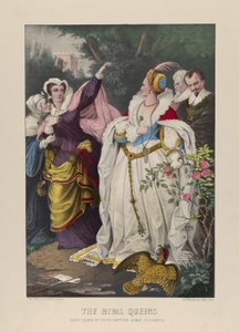 The Rival Queens, Mary Queen of Scots uhmaa kuningatar Elisabetia, 1857-72 (Käsinväritetty litografia) (Käsinvärjätty litografia) tekijältä N. and Ives, J.M. Currier