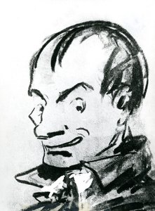 Charles Baudelairen (1821-67) karikatyyri (kynä paperille) (m/v kuva) tekijältä Nadar