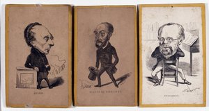 3 Muotokuvamaksu (muotokuvamaksu): Francois Pierre Guillaume Guizot (1787-1874), ranskalainen historioitsija ja poliitikko, Charles Jean-Baptiste (Jean Baptiste) Jacquot dit Eugene de Mirecourt (1812-1880), ranskalainen toimittaja ja kirjailija sekä Pierre tekijältä Nadar