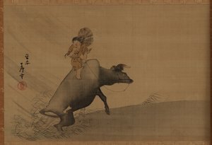 Herdboy vesipuhvelilla sademyrskyssä, Edo-kausi, 1700-luvun loppu.