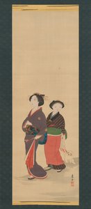 Kaksi naista ja koiranpentu, ennen vuotta 1785. tekijältä Nagasawa Rosetsu