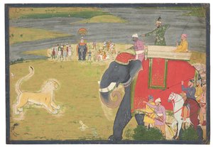 Raja Balwant Dev Singh leijonashikaarin päällä, n. 1750