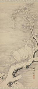 Herons in the Snow, n. 1840. tekijältä Nakabayashi Chikuto