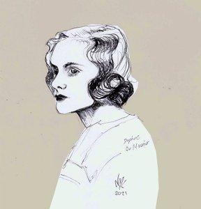 Daphne Du Maurier, 2021 (piirros) tekijältä Nancy Moniz Charalambous