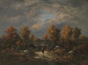 Syksy: Woodland Pond, 1867. tekijältä Narcisse Virgile Diaz de la Peña