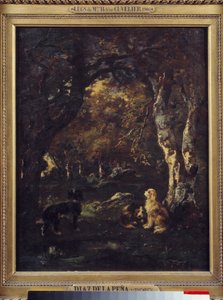 Koirat metsässä Narcissus Diaz de la Penan maalaus tekijältä Narcisse Virgile Diaz de la Peña