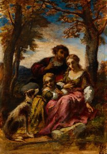 Figuurit ja koira maisemassa, 1852. tekijältä Narcisse Virgile Diaz de la Peña