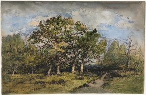 Maisema, n.1860 (akvarelli ja guassi sekä tussi, ruskea muste ja grafiitti). tekijältä Narcisse Virgile Diaz de la Peña