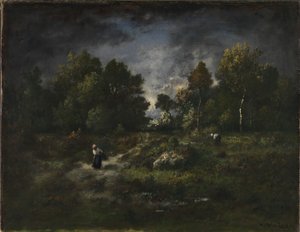 Metsämaisema ja puunkerääjiä tekijältä Narcisse Virgile Diaz de la Peña