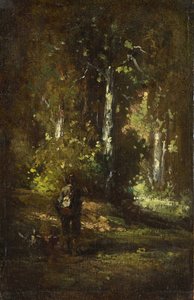 Näkymä metsän sisäpuolelle metsästäjän kanssa tekijältä Narcisse Virgilio Diaz de la Peña, Alexandre Gabriel Decamps