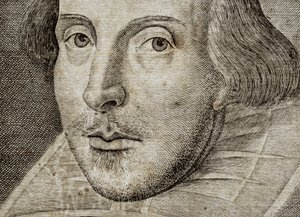 Yksityiskohta William Shakespearen muotokuvasta teoksen Comedies, histories,  t.... tekijältä Nathan Benn