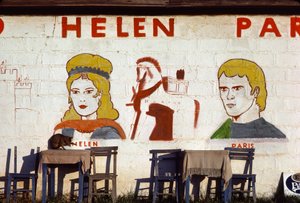 Seinämaalaus Helen of Troy -kahvilassa Troijassa, Turkki tekijältä Nathan Benn