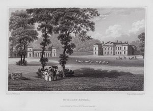 Studley Royal (kaiverrus) tekijältä Nathaniel (after) Whittock