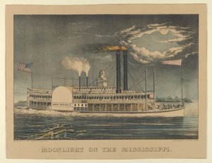 Moonlight on Mississippi, 1872-74, 1872-74. Tekijät: Nathaniel Currier, James Merritt Ives, Currier ja Ives. tekijältä Currier and Ives