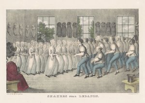 Shakers lähellä Libanonia, n. 1830 (käsinvärinen litografia) tekijältä Nathaniel Currier