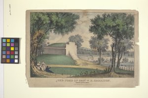 The Tomb Of Genl. W. H. Harrison (käsinvärinen litografia) tekijältä Nathaniel Currier