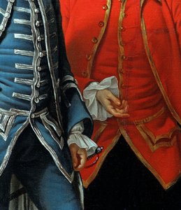 James Grant of Grant, John Mytton, kunnialliset Thomas Robinson ja Thomas Wynne, n. 1760 yksityiskohta 162478 öljy kankaalle tekijältä Nathaniel Dance Holland