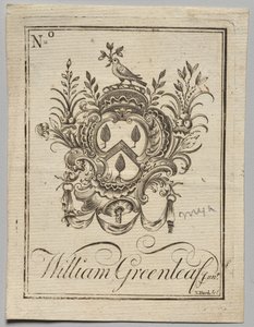 Kirjakilpi: Vaakuna, johon on kaiverrettu William Greenleaf Jun.r
