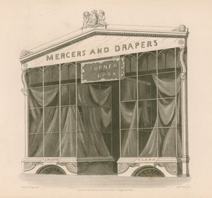 Turner ja Clark, Mercers and Drapers, Coventry Street, Lontoo tekijältä Nathaniel Whittock