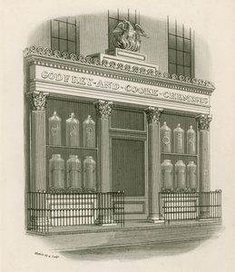 Kauppa edessä Godfrey and Cookessa, Chemists, Conduit Street, Lontoo tekijältä Nathaniel Whittock