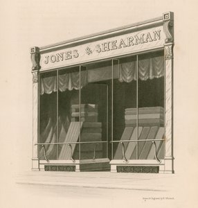 Jones and Shearmanin myymälän julkisivu, Blackfriars Road, Lontoo.