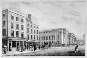 Näkymä Aldersgate Streetiä ja St Martin-le-Grandia pitkin St Paulin katedraalille, n. 1830