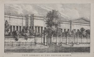 Näkymä British Museumin uudesta kirjastosta, n. 1830 (litho) tekijältä Nathaniel Whittock
