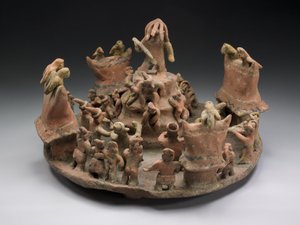 Rituaalikeskusta kuvaava malli, 100-800 jKr (keraaminen ja pigmentti) tekijältä Nayarit Culture