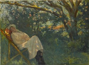 Şezlongda Pembeli Kadın, Lady in Pink on Chaise Longue tekijältä Nazmi Ziya Güran