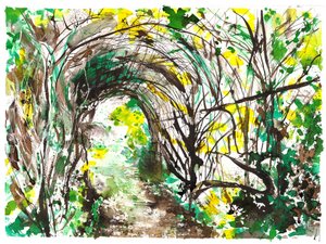 Arbor archway, 2025 (muste  akryyliväri akvarellipaperille) tekijältä Neale Osborne