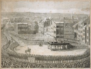 "Kinallisherrojen teloitus vuonna 1745", Tower Hill, Lontoo, 1700-luku tekijältä Neele and Stockley