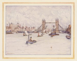 Torni ja Tower Bridge (värilitografia)
