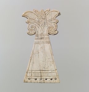 Viiltotettu hevosen etuosa, joka on veistetty kukkivan, voluutin palmettipuun muotoon, 9.-8. vuosisadalla eKr. (norsunluu) tekijältä Neo Assyrian