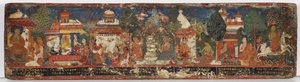 Buddhalainen käsikirjoituksen kansi (läpinäkymätön wc puulla) tekijältä Nepalese School
