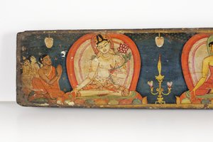 Viiden suojan käsikirjoitus, etukansi, 1138 (läpinäkymätön wc ja muste puulle) tekijältä Nepalese School