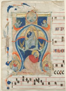 Fragmentti antifoniasta, jossa on historiallinen alkukirjain A: Kristus Majesteetissa, 1308.