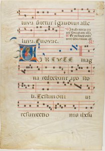 Marttyyri pyhimys antifonian historiallisessa alkukirjaimessa "V".