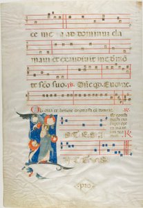 Nimbed Saint antifonaarin historiallisessa alkukirjaimessa "I".