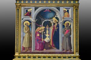 Annunciation between Saints Francis and Jerome (maalaus paneelille) tekijältä Neri di Bicci