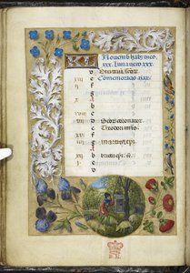 Lisää MS 38126 f.11v marraskuun kalenterisivu julkaisusta "Book of Hours, Use of Rome" ("Huth Hours") 1485-90 (vellum) tekijältä Netherlandish School
