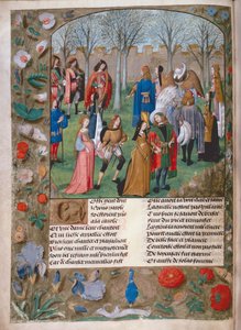 Harl 4425 f.14v Carolle puutarhassa, Roman de la Rosesta, Bruggesta, n. 1490-1500 (vellum) tekijältä Netherlandish School