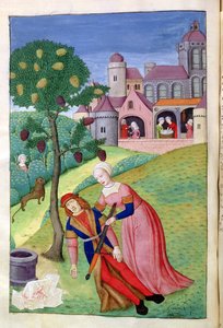 Ms 324 f.44 v. Alcithoe, Pyramus ja Thisbe, Mulperipuu muuttaa väriä, Ovidiuksen Metamorphoses, 1479