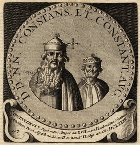 Bysantin keisarien Constans II ja Konstantinus IV muotokuva. tekijältä Netherlandish School