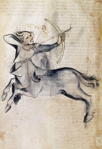 Sloane 3983 f.9v Jousimiehen piirustus; käännöksestä persialaisesta astrologisesta tutkielmasta "Liber Astrologiae" (vellum) tekijältä Netherlandish School